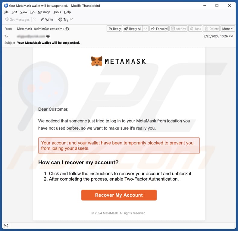 MetaMask Log-In Attempt E-Mail-Spam Kampagne