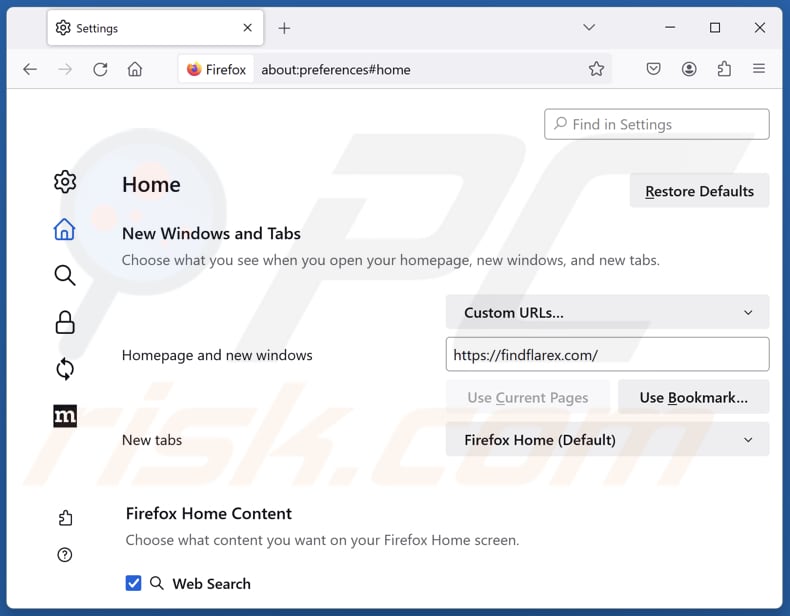 Microsoft Edge-Browser-Entführer von der Startseite von Mozilla Firefox entfernen