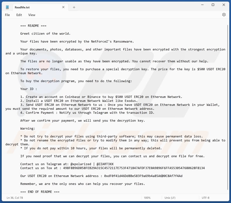 NetForceZ ransomware Textdatei (ReadMe.txt)