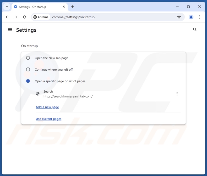 Entfernen von search.homesearchtab.com von der Startseite von Google Chrome
