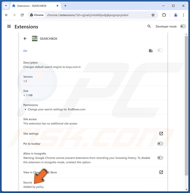 SEARCHBOX Browser-Hijacking-Erweiterung Details