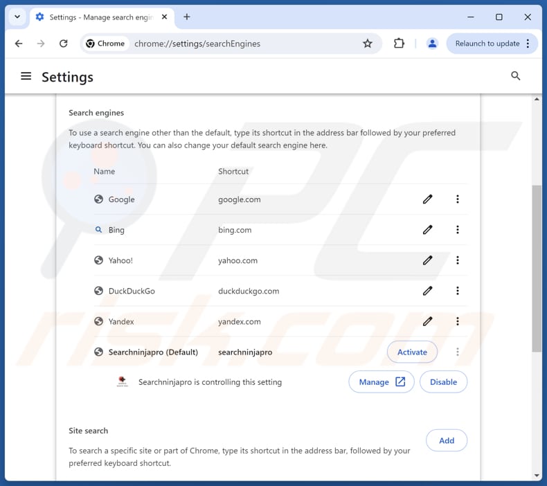 Entfernen von searchninjapro.com aus der Standardsuchmaschine von Google Chrome