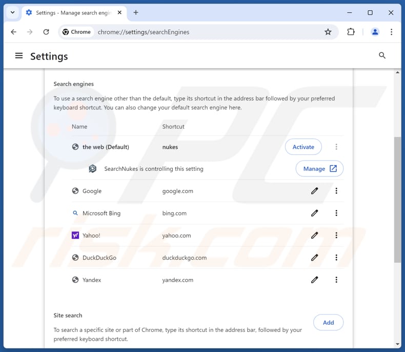 Entfernen von searchnukes.com aus der Standardsuchmaschine von Google Chrome