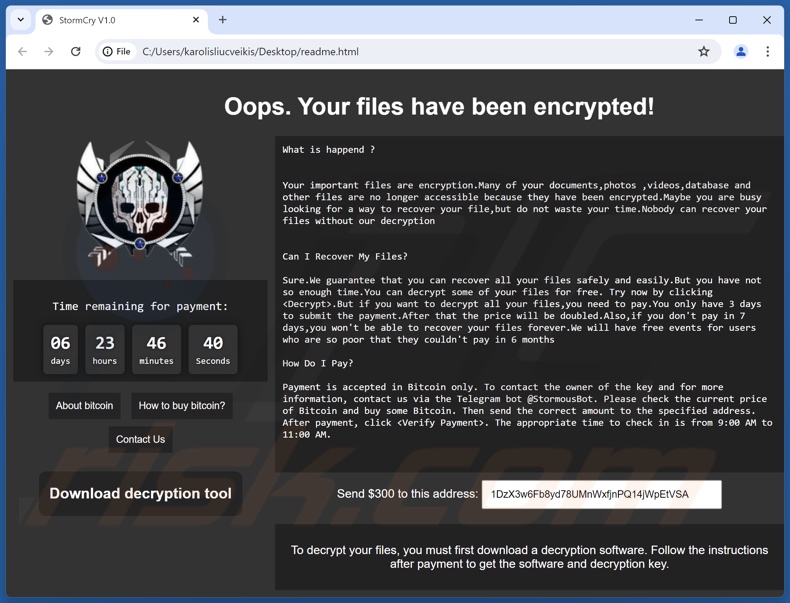 StormCry (Stormous) ransomware Lösegeldforderung (readme.html)