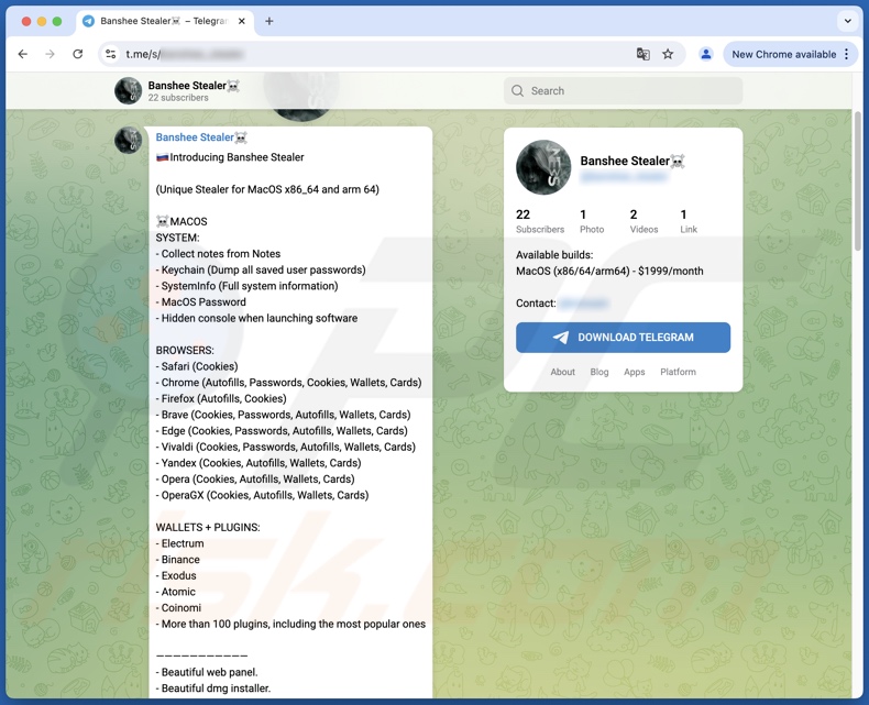 Banshee-Malware auf Telegram gebilligt