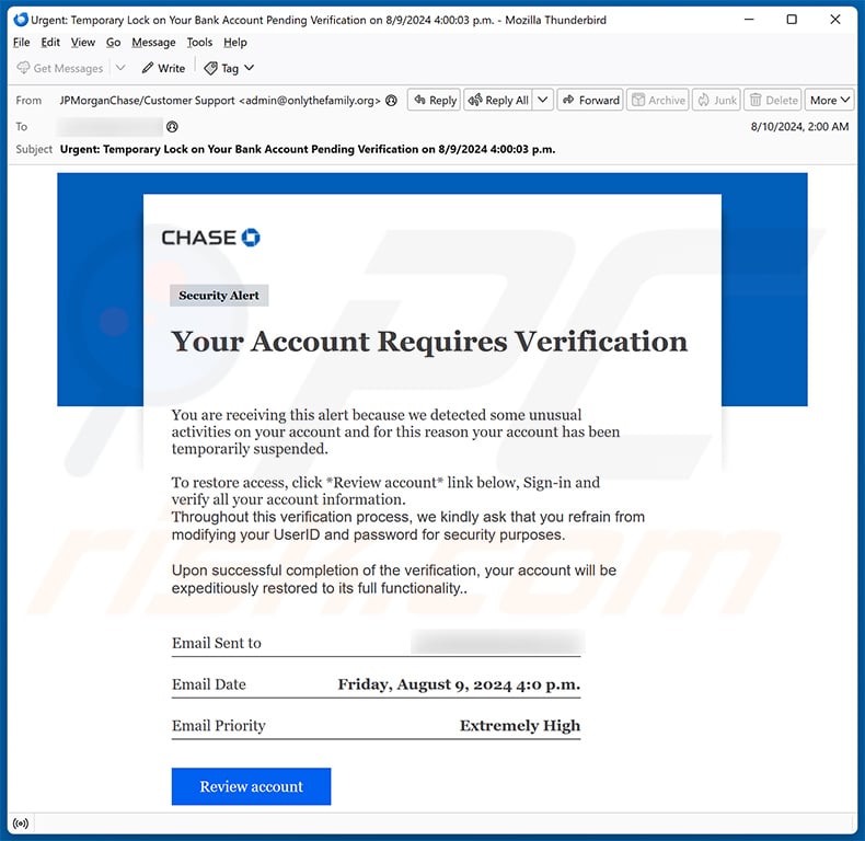 Chase - Account Verification E-Mail Betrug (2024-08-19)