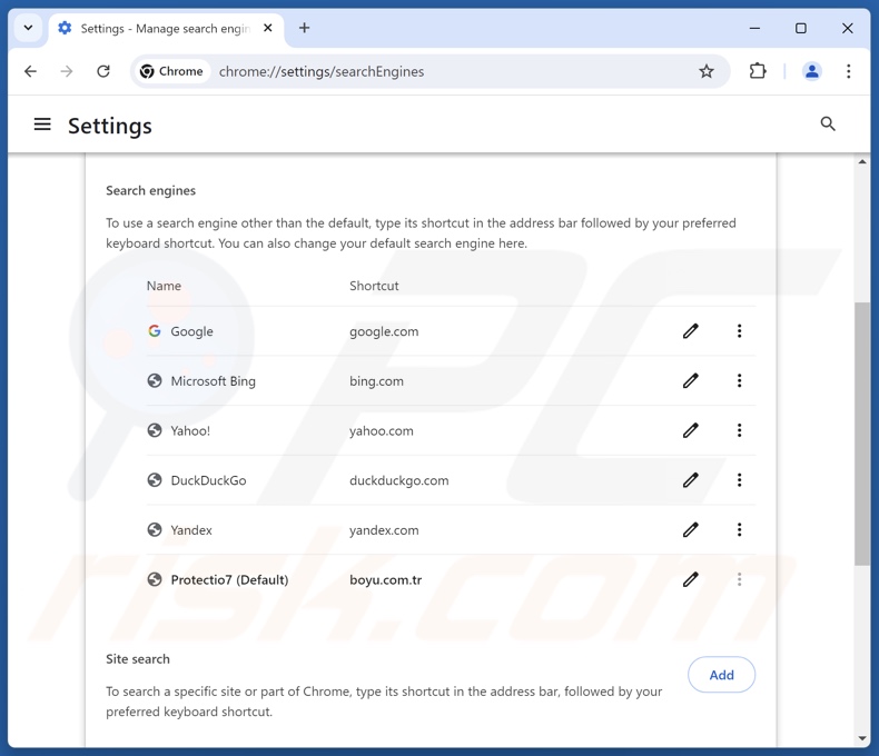 Entfernen von boyu.com.tr aus der Standardsuchmaschine von Google Chrome