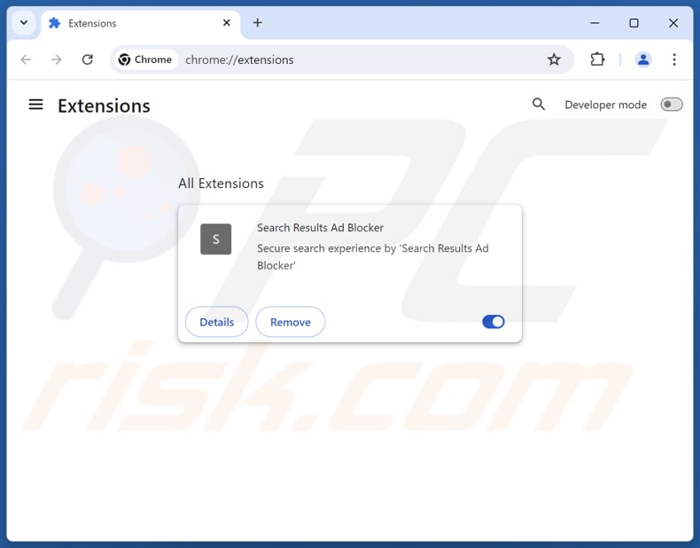 Entfernen von searchresultsadblocker.com-bezogenen Google Chrome-Erweiterungen