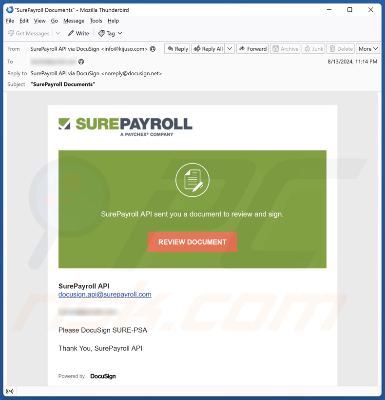 SurePayroll E-Mail-Spam-Kampagne