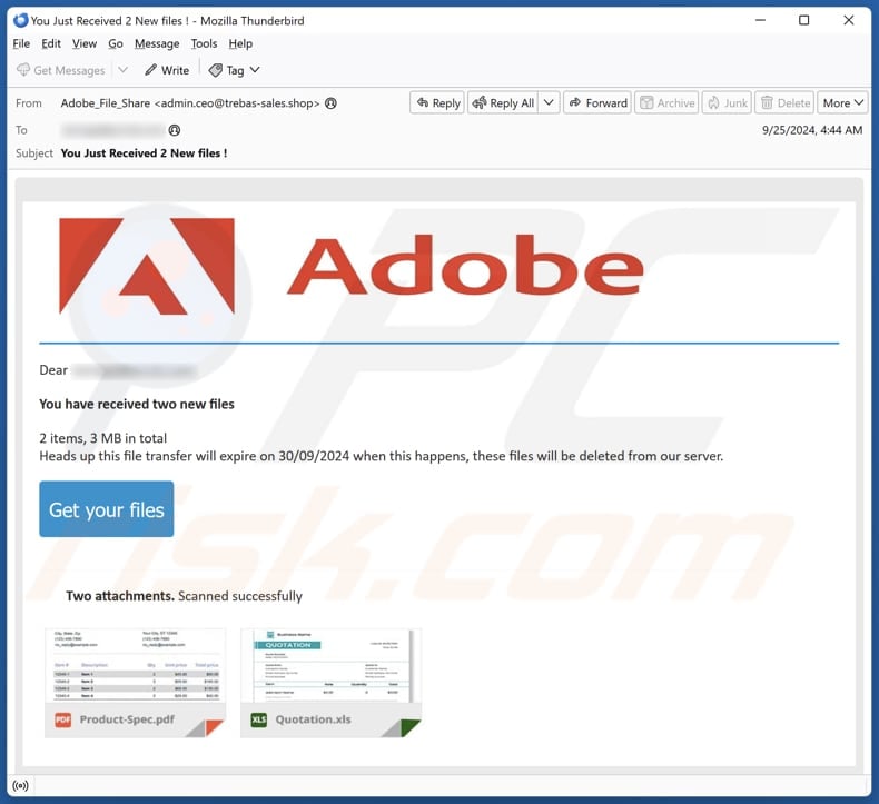 Adobe - You Have Received New Files E-Mail Spam Kampagne