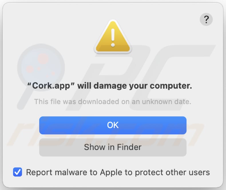 Cork.app Adware-Warnung