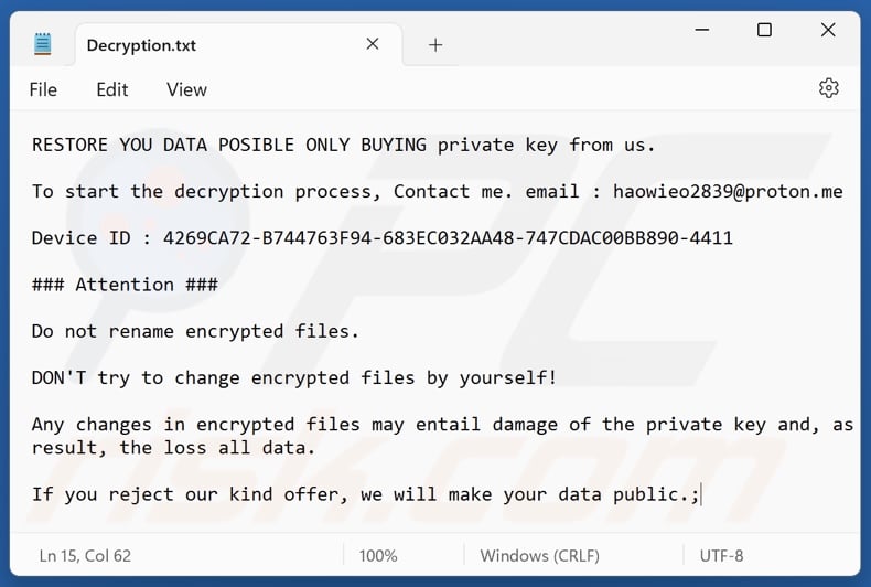 Crypto24 ransomware Lösegeldforderung (Decryption.txt)