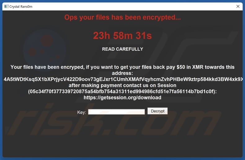 Crystal Rans0m ransomware Lösegeldforderung