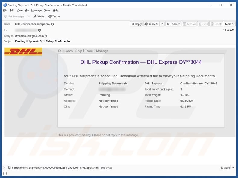 DHL Pickup Confirmation E-Mail Spam Kampagne