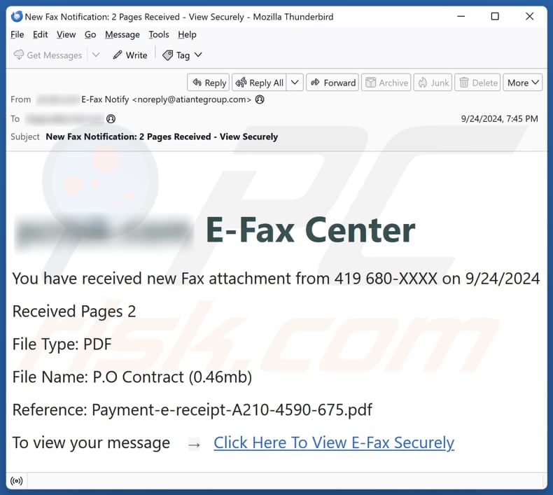 E-Fax Center E-Mail Spam Kampagne