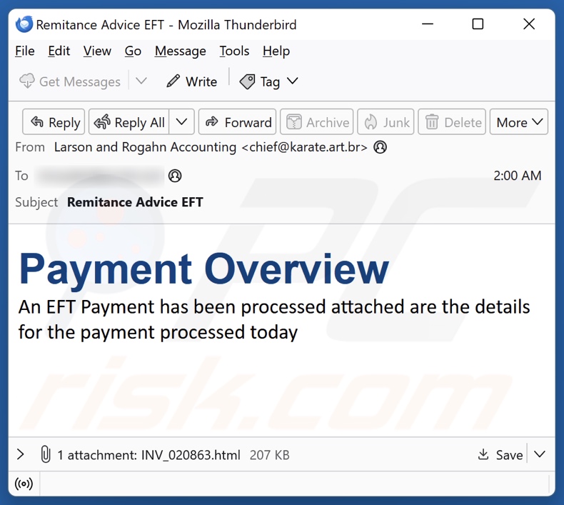 EFT Payment Overview E-Mail-Spam Kampagne