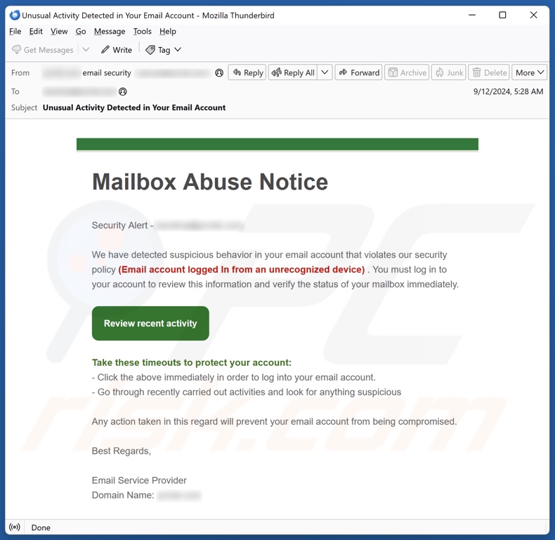 Mailbox Abuse Notice E-Mail-Spam Kampagne