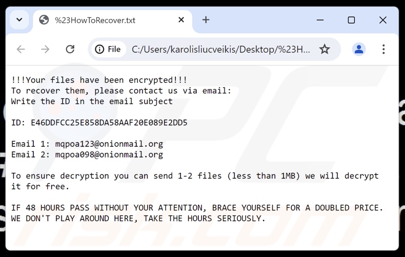 Mqpoa ransomware ransom note (#HowToRecover.txt)