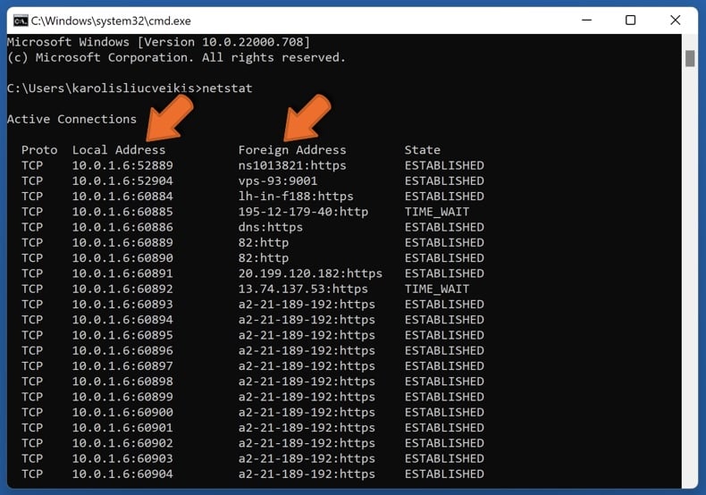 Technischer Support Betrug netstat Befehl