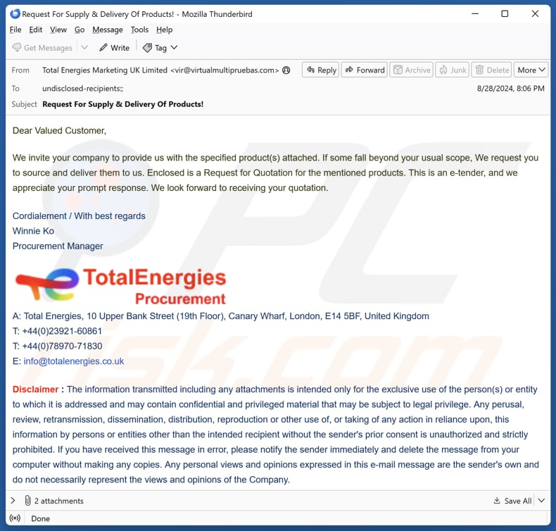 TotalEnergies E-Mail Spam Kampagne