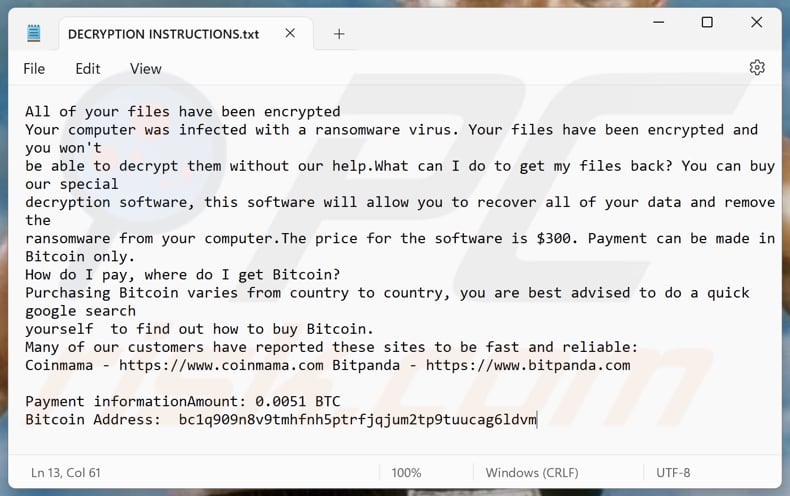 Tyson ransomware Textdatei (DECRYPTION INSTRUCTIONS.txt)