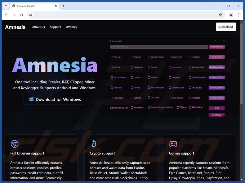 Amnesia Malware Werbe Website