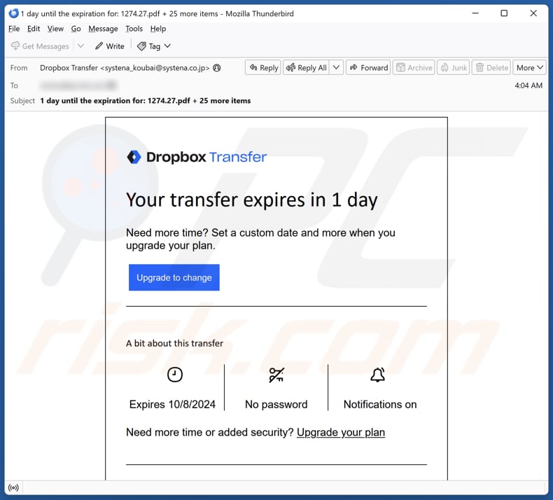 Dropbox - Your Transfer Expires E-Mail Spam Kampagne