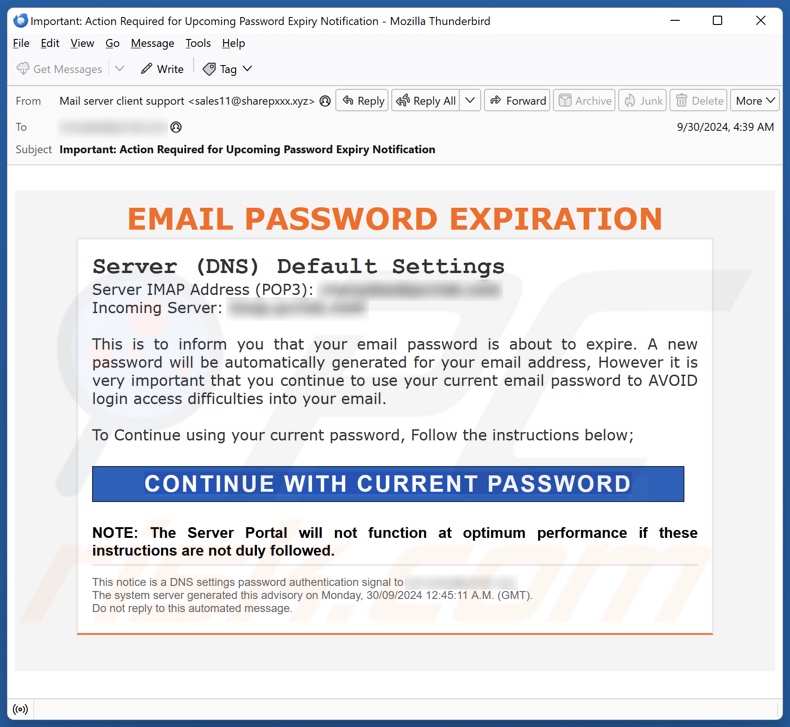 Email Password Expiration E-Mail Spam Kampagne