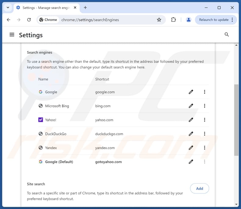 Entfernen von gotoyahoo.com aus der Standardsuchmaschine von Google Chrome