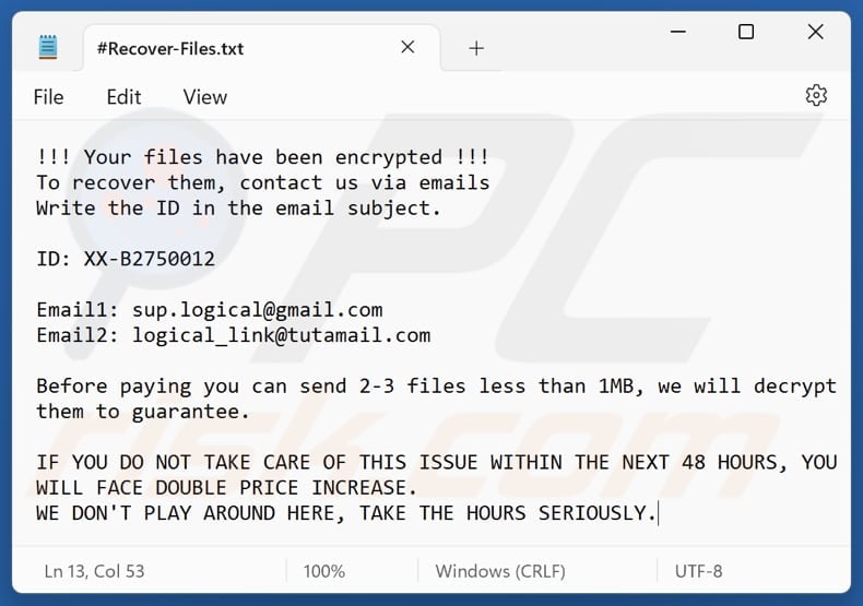 Hawk ransomware Textdatei (#Recover-Files.txt)