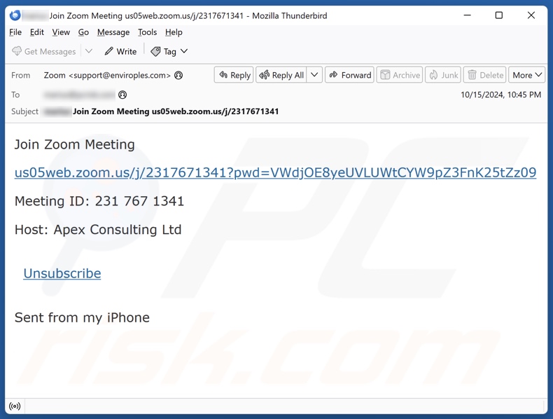 Join Zoom Meeting email spam Kampagne