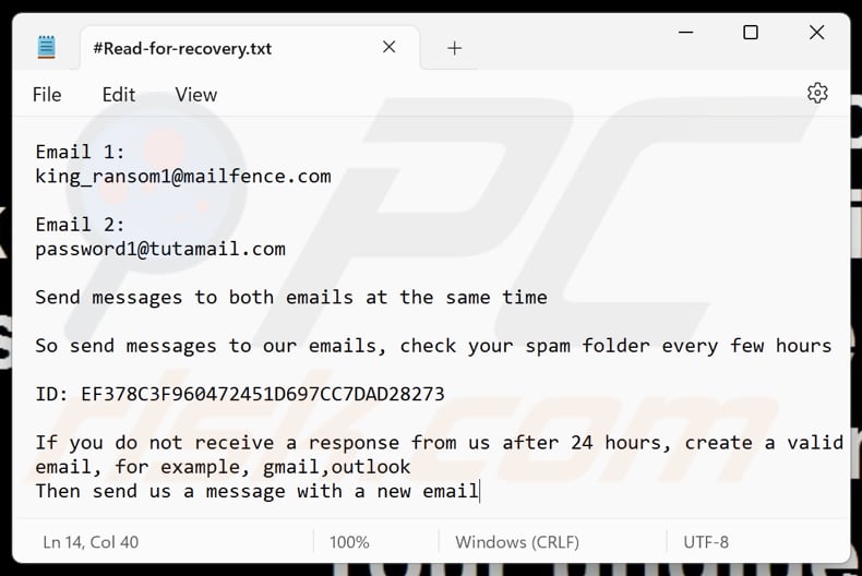 King ransomware Textdatei (#Read-for-recovery.txt)