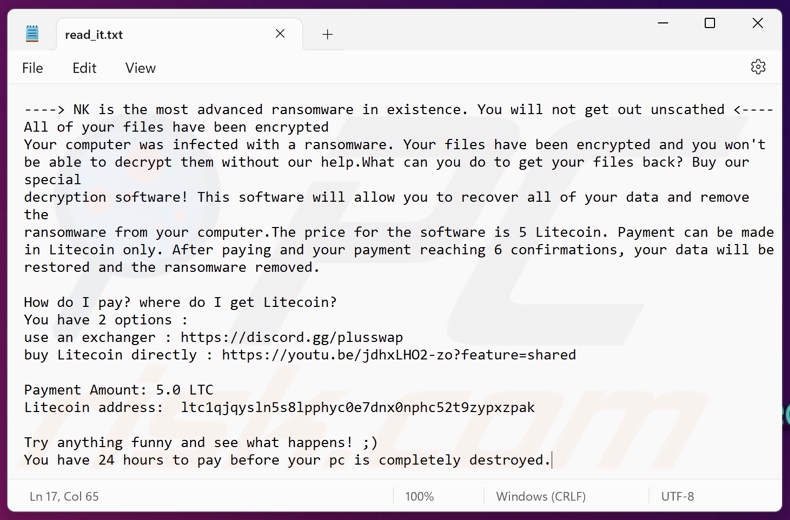 NK ransomware Lösegeldforderung (read_it.txt)