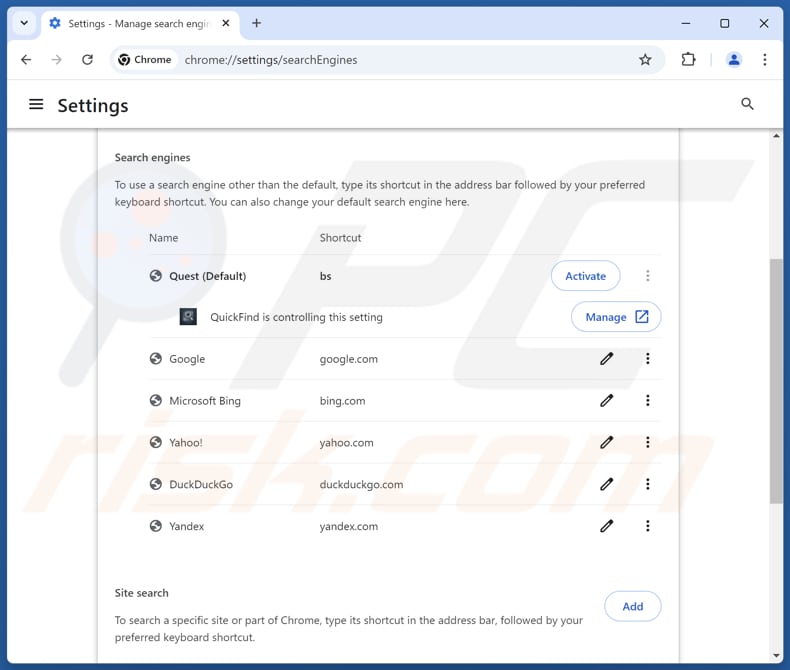 Entfernen von finditfasts.com aus der Standardsuchmaschine von Google Chrome