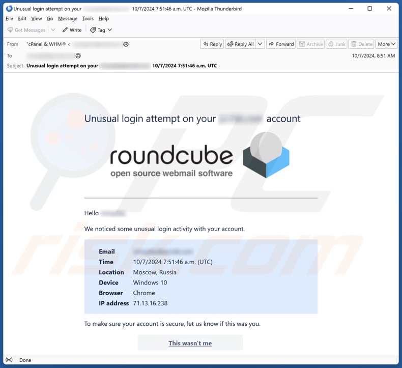 Roundcube - Unusual Login Attempt E-Mail Spam Kampagne