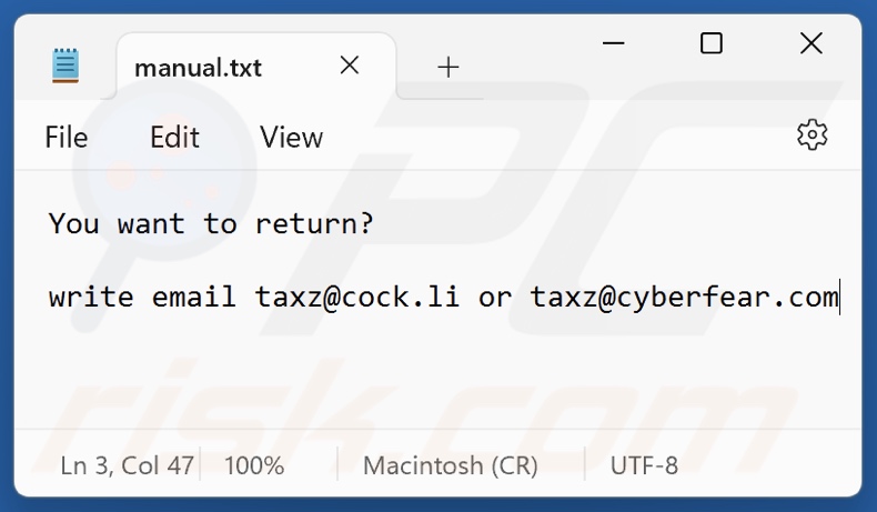 Ztax ransomware Textdatei (manual.txt)