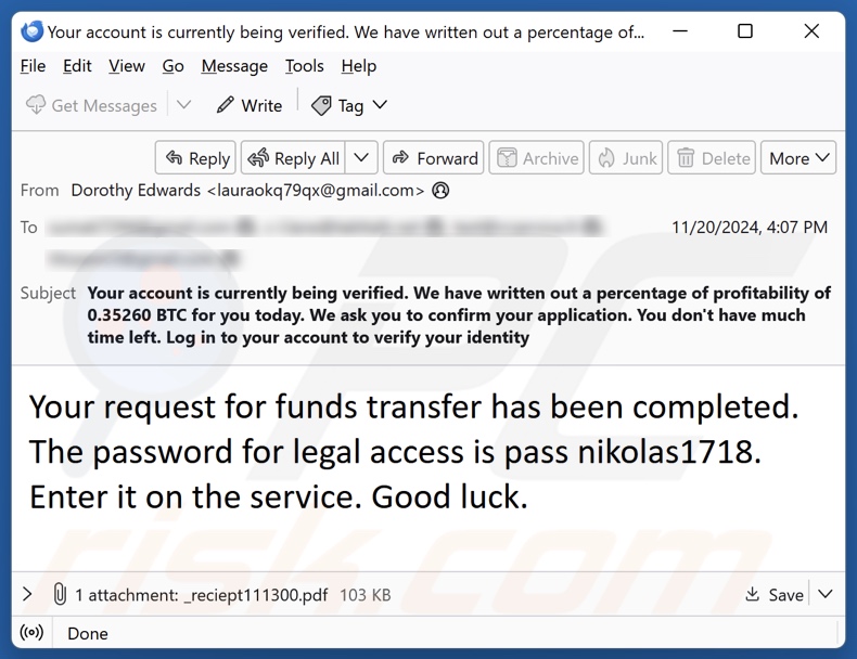 Binance Bitcoin Payout betrügerische Spam E-Mails