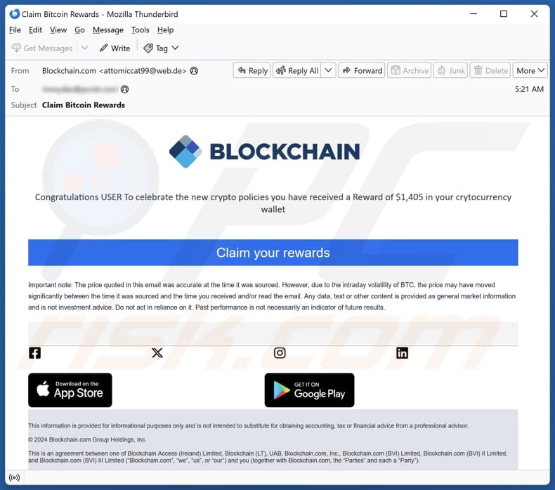 Blockchain Rewards email spam Kampagne