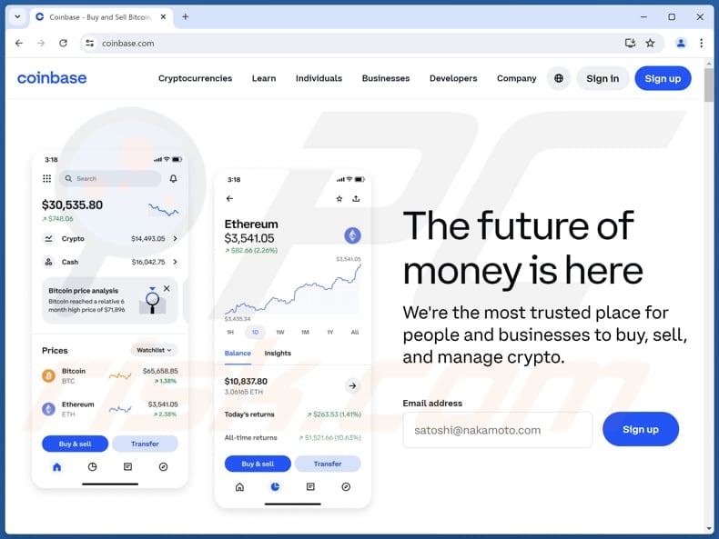 Coinbase Enhanced Security Measures Betrug echte Website coinbase.com