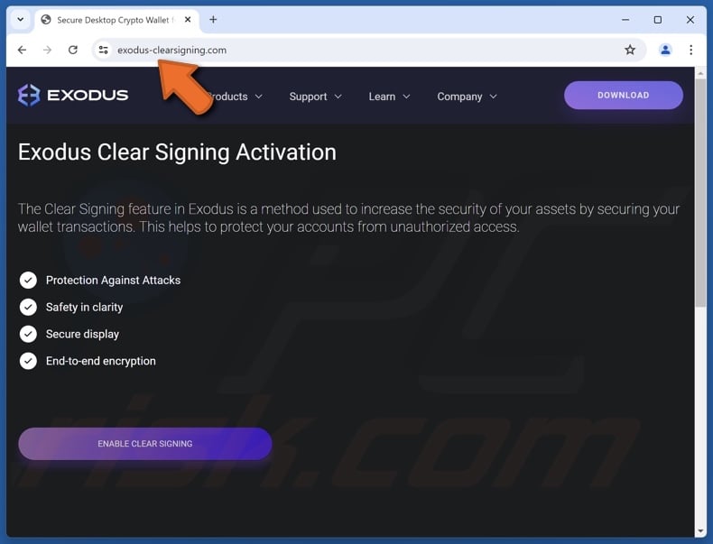 Exodus Clear Signing Activation Betrug