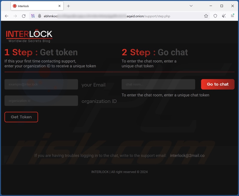 Interlock ransomware Chat-Website über Tor