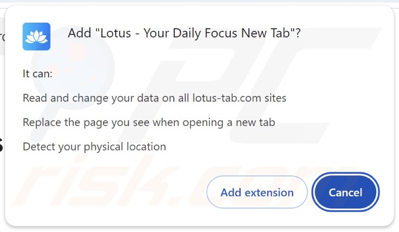 Lotus - Your Daily Focus New Tab browser hijacker Bitte um Erlaubnis