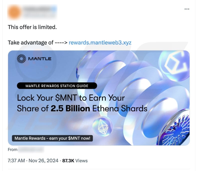 Mantle Rewards Station Betrug bei Twitter Posts