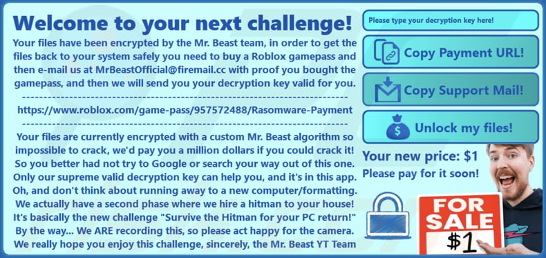 MrBeast ransomware pop-up Nachricht