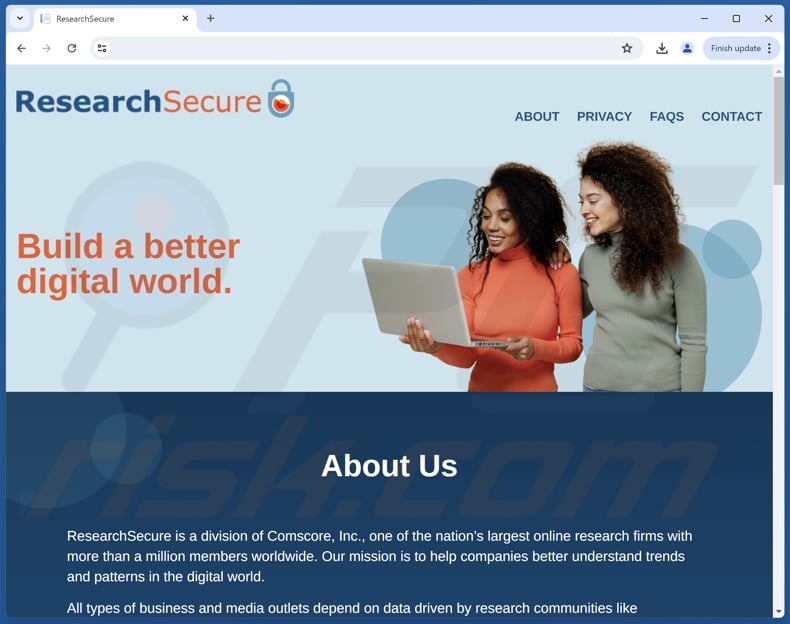 Website zur Förderung von ResearchSecure PUA