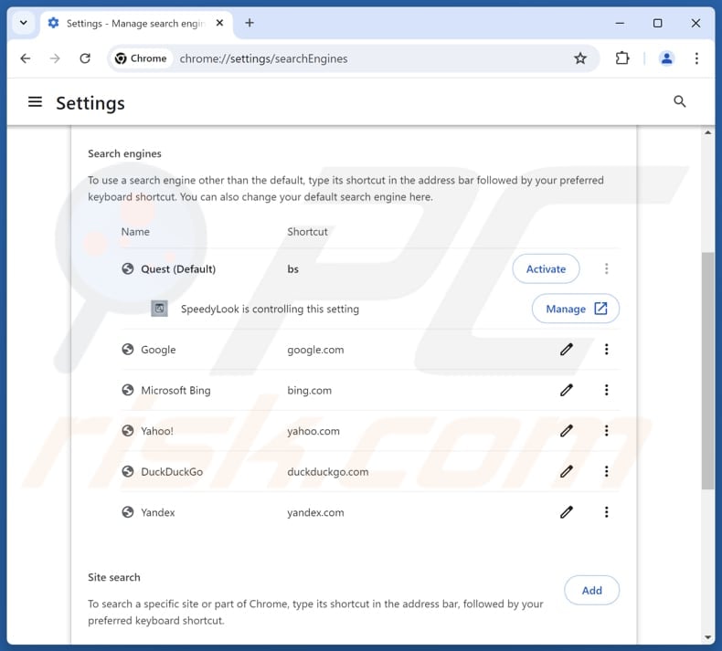 Entfernen von guardflares.com aus der Standardsuchmaschine von Google Chrome