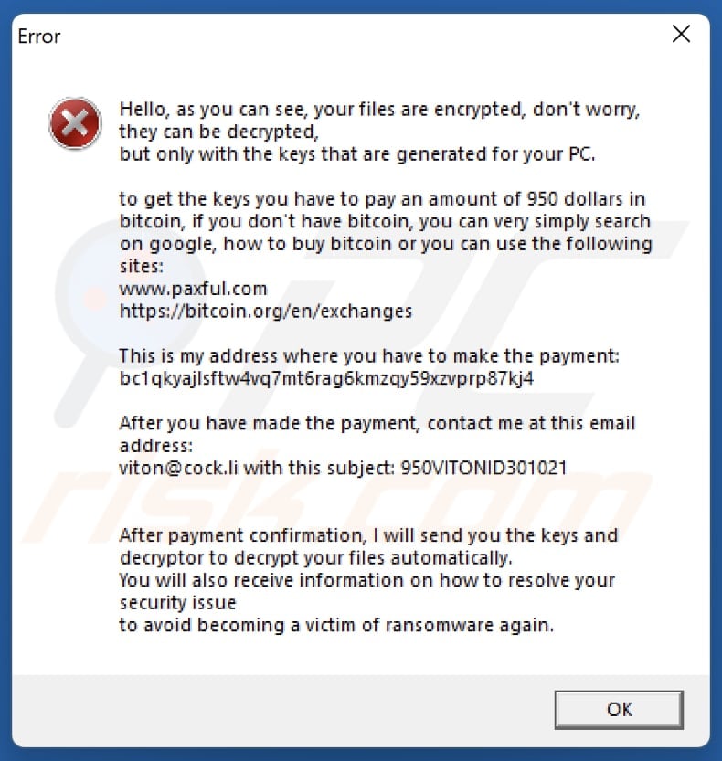 ViT ransomware pop-up Fenster