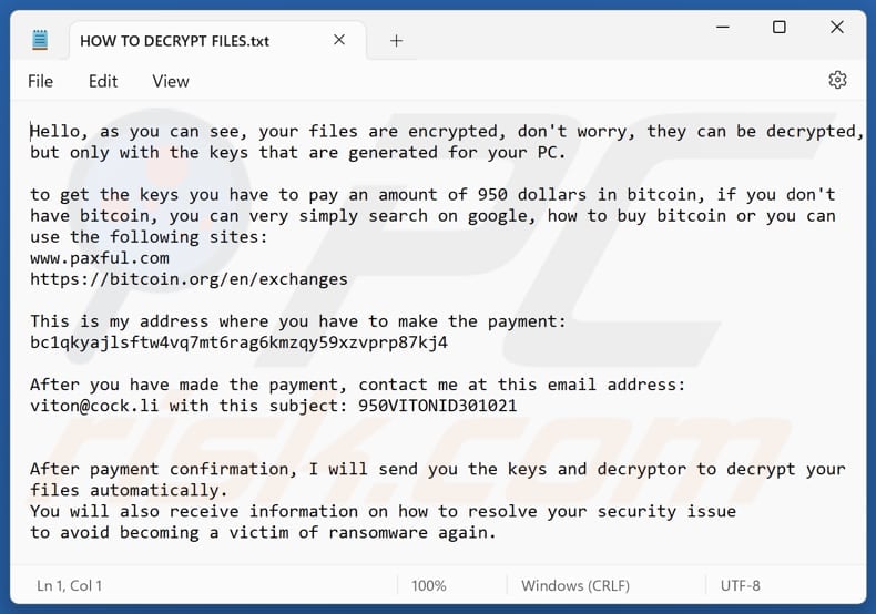 ViT ransomware Textdatei (HOW TO DECRYPT FILES.txt)