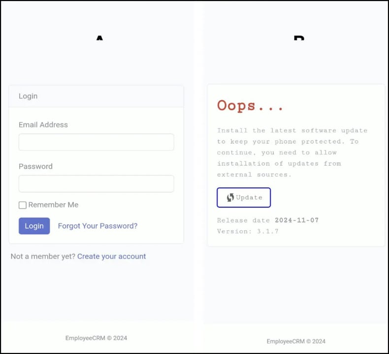 AppLite Banker Malware Layout nach dem Start angezeigt