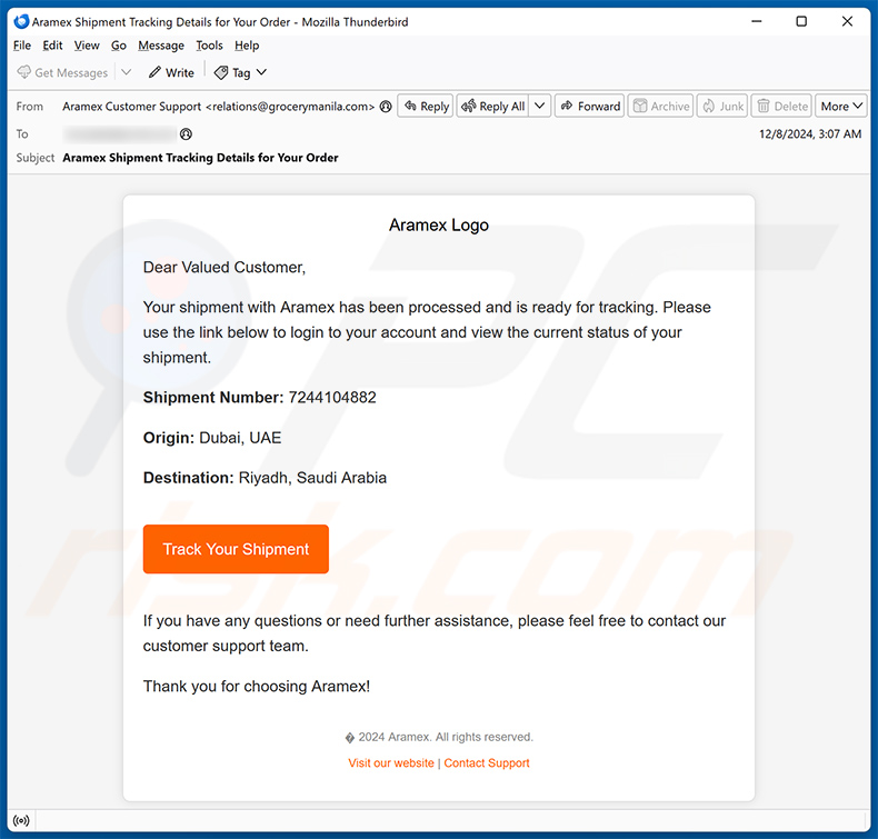 Aramex email Betrug (2024-12-11)
